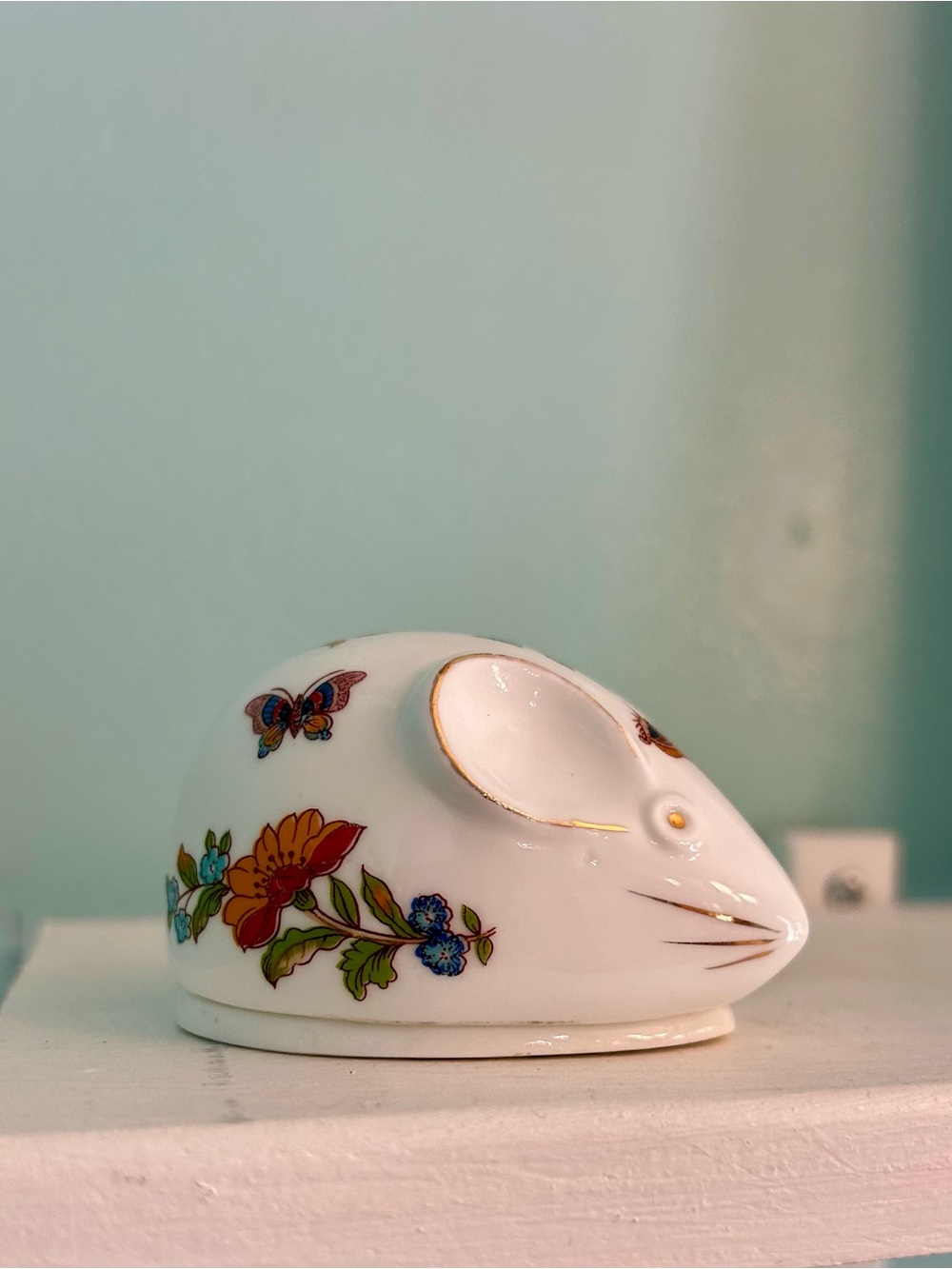 Vintage Ardalt Bone China Floral Mouse Shaped Trinket Box